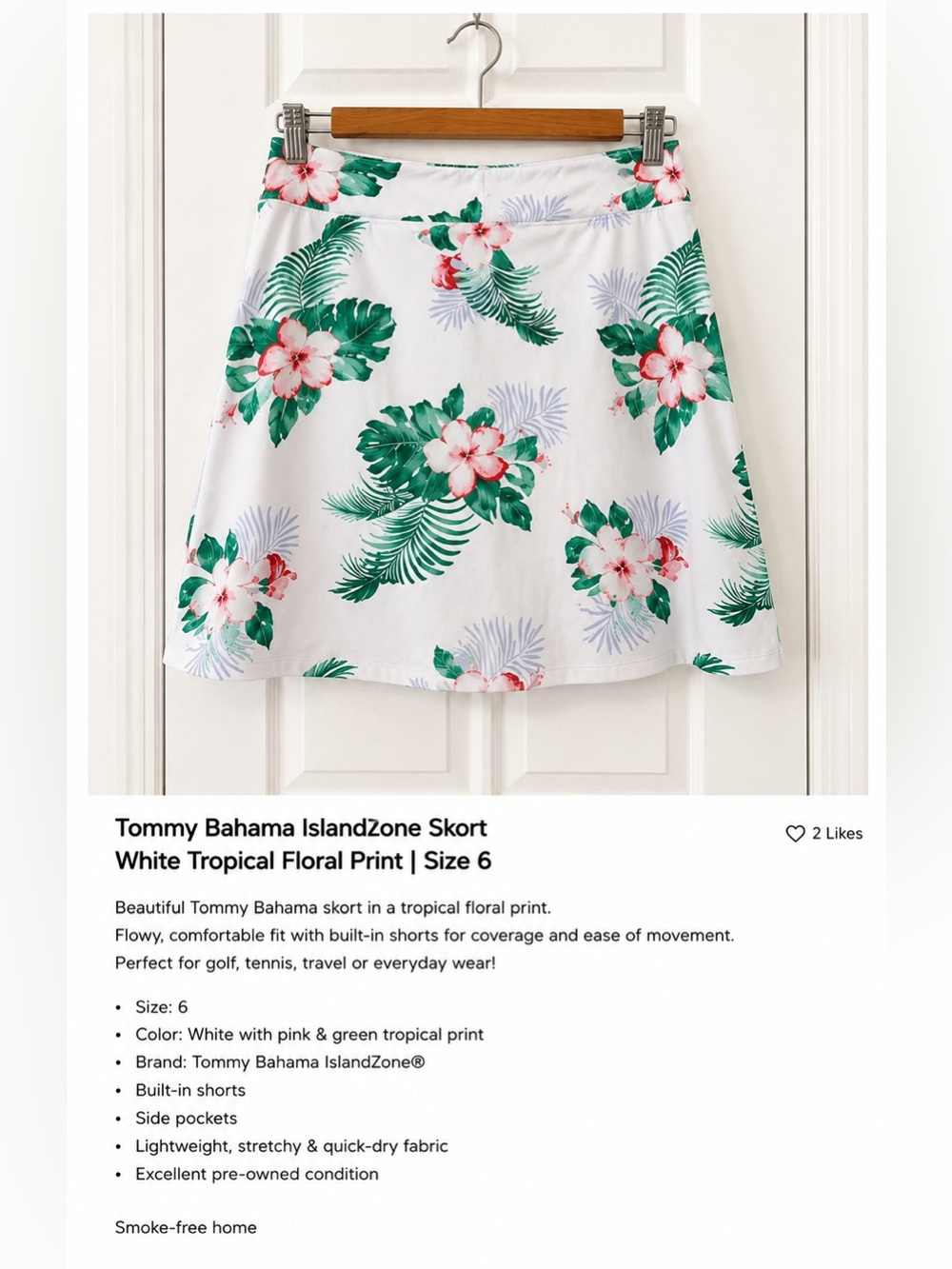 Tommy Bahama IslandZone Tropical Floral Golf Skort | Size 6 | White Pink Green
